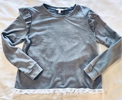 Sudadera LC Lauren Conrad Azul con Mangas con Volantes y Ribete de Encaje Talla Grande Foto 1 de 4