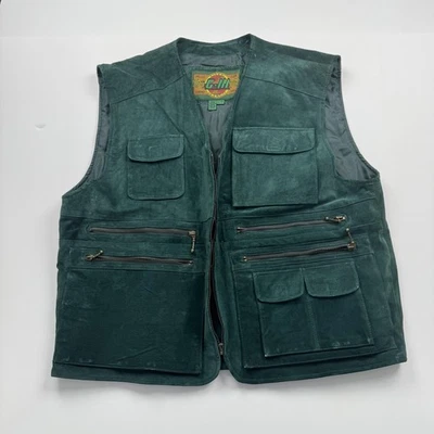 G-III Leather Vest Mens Large Green Suede Utility Multi Pocket Outdoor Lined - Image 1 of 4