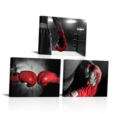  Arte de pared de lienzo deportivo negro y rojo cuadro de boxeo decoración de pared  Foto 1 de 4