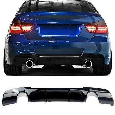 Twin Exhuasts Rear Diffuser For BMW E90 325i 328i M Sport 2005-2013 Glossy Black Foto 1 de 4