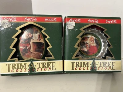1990 Coca Cola Trim A Tree Collection Ornaments x2 - Image 1 of 4