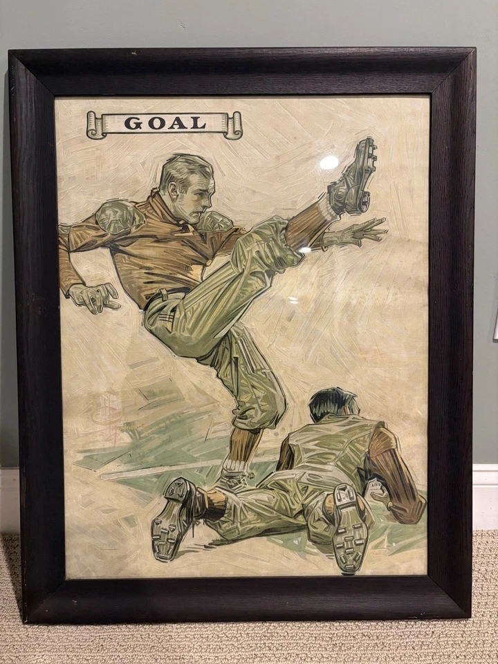 Original 1909 Goal Football Antique Art Print Joseph JC Leyendecker Lithograph - image 1 of 4