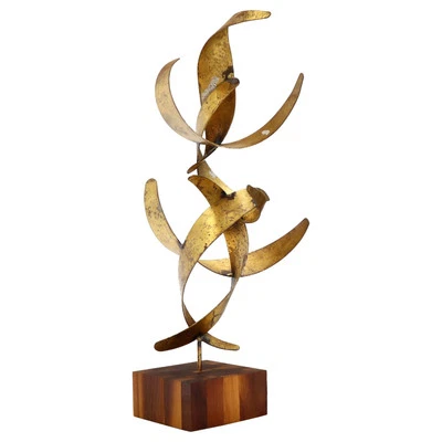 Mesa William Bowie Metal Hoja de Oro Escultura Madera Maciza Base Bloque Foto 1 de 4