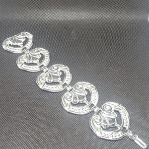 Vintage Silber Roll Glieder Armband Retro Art Deco Revival Herz Fächer Design - Bild 1 von 6