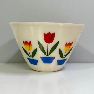 Ancien bol mélangeur tulipes Fire King ustensiles de four ivoire - 8 1/2"  - Photo 1 sur 11