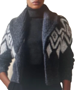 Neu mit Etikett $ 180 Banana Republic Alpaka-Mischung Fair Isle grau vorne offen Cardigan Größe S - Bild 1 von 18