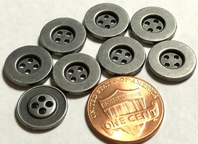 8 Small Dark Silver Tone Metal 4-Hole Sew-through Buttons 12.7mm 1/2" 12297 - Image 1 of 2