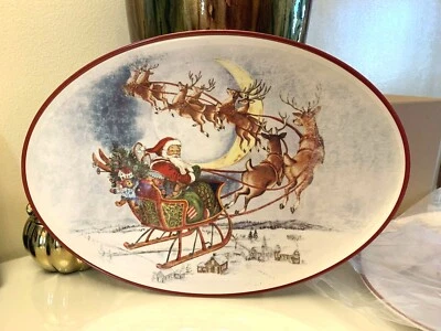 Pottery Barn Disney Plate Holiday Party Platter Christmas Santa Rudolph kids k - Image 1 of 4