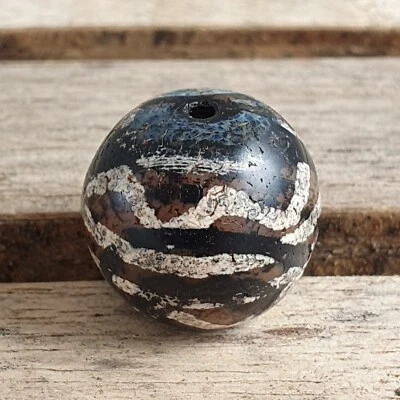 ETA-3 Antique Tibetan Etched Agate Bead Decorated Carnelian Beads - Image 1 of 4
