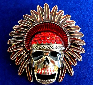 LLAVERO CRÁNEO Nativo Jefe GRANDE Estrás Halloween ROJO - Imagen 1 de 4