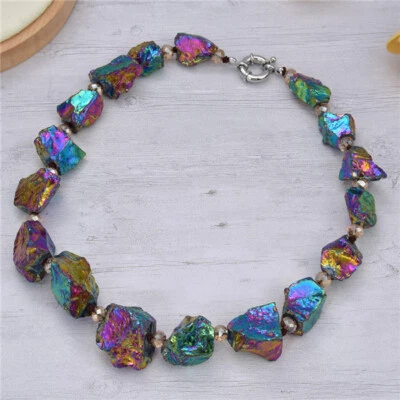  Joyería Multicolor Titanio Blanco Cuarzo Pepita Cristal Collar 19" Foto 1 de 2