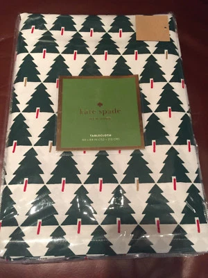 Kate Spade SPRUCE STREET Christmas Trees 60 x 84" Green, Red & White Tablecloth - Image 1 of 2