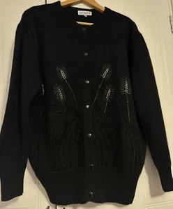 Vintage Very rare Cashmere Cardigan Large Embroidery To Front Laforeta French - Picture 1 of 6