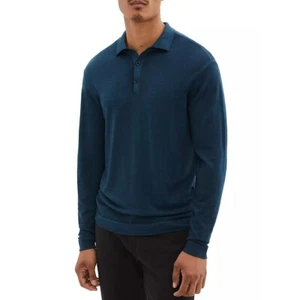 New Robert Barakett Size M Men's Newbury Wool Knit Polo Sweater Teal MSRP $175 - Picture 1 of 12