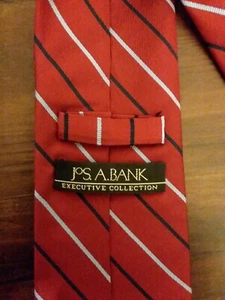Red Executive Collection Jos. A. Bank Neck Tie with Navy and Blue Stripes - Picture 1 of 2
