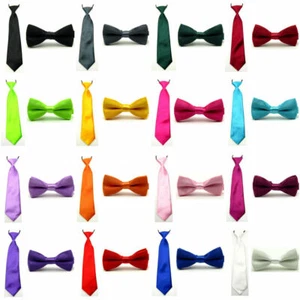 Baby Boy Kid Classic Satin Solid Color Bowtie Bow Tie Necktie Matching Set - Picture 1 of 22