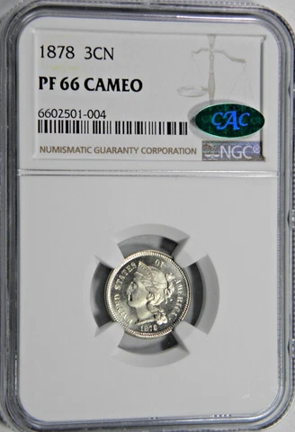 1878 THREE-CENT NICKEL NGC PF 66 CAMEO CAC  STUNNING KNOCKOUT SUPERB COIN!! Cover