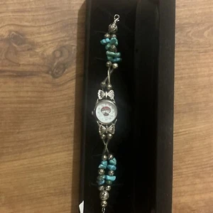 Legacy Sterling Turquoise & Stone Bracelet Watch Native Pottery Dial *untested* - Picture 1 of 6