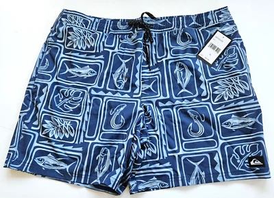 Pantalones cortos de natación Quiksilver L para hombre cintura elástica azul estampado hawaiano Foto 1 de 3