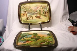 Currier and Ives American Homestead Winter & Summer serving trays, 14.5" X 11" - Picture 1 of 8
