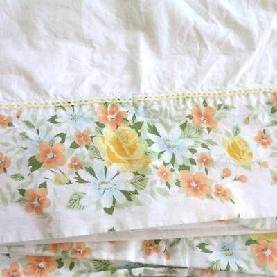 Vintage Springmaid Twin Lençol Plano Branco Borda Floral Cottage Core Chic Country - Imagem 1 de 4