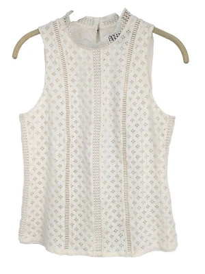 Banana Republic Top Blouse XS White Lace Sleeveless Lined Cotton Nylon Bohemian - Image 1 of 4