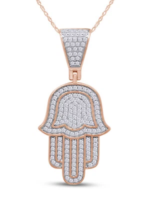 Collar colgante de mano Hamsa de diamantes redondos naturales de 1/2 quilate de oro rosa de 14 quilates Foto 1 de 4