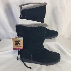 Muk Luks Black Suede Mid Winter Boots Ziggy Rodeo Water Repellent Size 11M NIB - Picture 1 of 10
