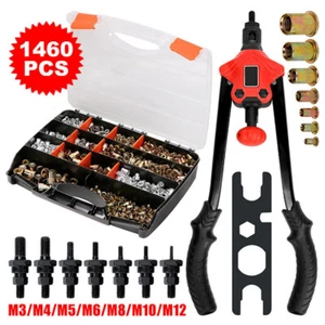 Heavy Duty Rivet Nut Riveter Rivnut Nutsert Gun Riveting Tool Kit Thread M3-12 - Picture 1 of 12