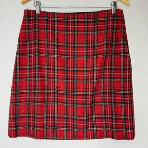Talbots Red Tartan Skirt Womens 10P Sequin Plaid Wool Blend Straight NWT $99 - Picture 1 of 11