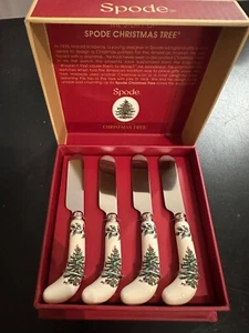 SPODE Christmas Tree Set of 4 Individual 4.75" Spreaders NEW - Picture 1 of 5