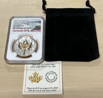 2025 Canada Silver Maple Leaf Ultra High Relief 1 oz NGC PF70 Reverse Proof FR - Image 1 of 4
