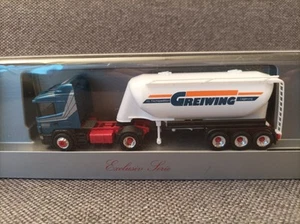 Herpa H0 1:87 en EMBALAJE ORIGINAL - 237055 Scania 124 HL semirremolque Eutersilo "Greiwing" - Imagen 1 de 5