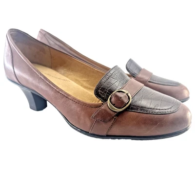 Softspots Brown Black Leather Loafer Buckle Pumps Women's Size 11 WW 725240 11WW - Image 1 of 4