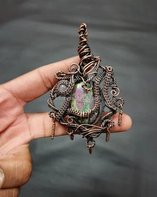 Colgante Rubí Fucsita Piedras Preciosas Alambre de Cobre Envuelto Colgante Joyería para Regalo Foto 1 de 4