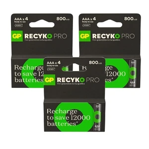 12 AAA GP Recyko Pro Rechargeable Batteries NiMh 800 mAh 4Bl New Packaging - Picture 1 of 6