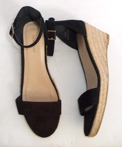 NEW LOOK Black faux Suede Peep toe 3in wedge heels EU40 UK7 - Picture 1 of 3