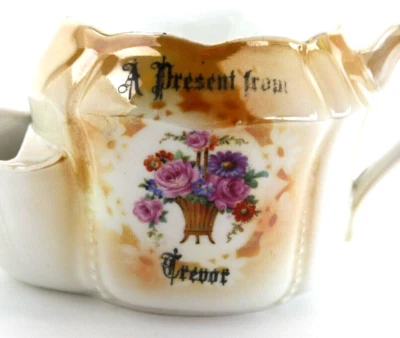 Antique Manly Flower Basket Shaving Scuttle Mug Orange Luster Present Trevor - Image 1 of 4