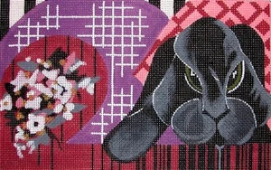 KW 1256 Garfunkel schwarz & grau Hase Kaninchen HP handbemalt Nadelspitze Leinwand - Bild 1 von 2