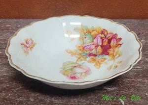 Antike deutsche handbemalte große Rosen & Gold überbackene 10 Zoll Schale - Bild 1 von 7