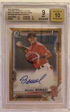 2021 Bowman Chrome Prospect Auto Brainer Bonaci Gold Shimmer Refractor #/50