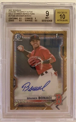 2021 Bowman Chrome Prospect Auto Brainer Bonaci Gold Shimmer Refractor #/50 - Image 1 of 2