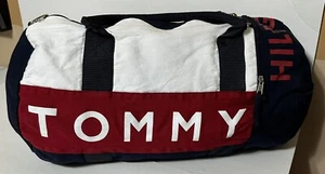 Vintage TOMMY HILFIGER size L Shoulder Travel DUFFLE BAG Red, White, Blue - Picture 1 of 12