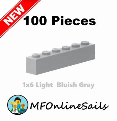 **NEW** 100x Genuine LEGO 1x6 Bricks - Light Bluish Gray - Piece # 3009 Bulk - Image 1 of 4