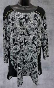 Robert Louis Womens Black White Paisley Tunic Size XL Extra Large - Picture 1 of 6
