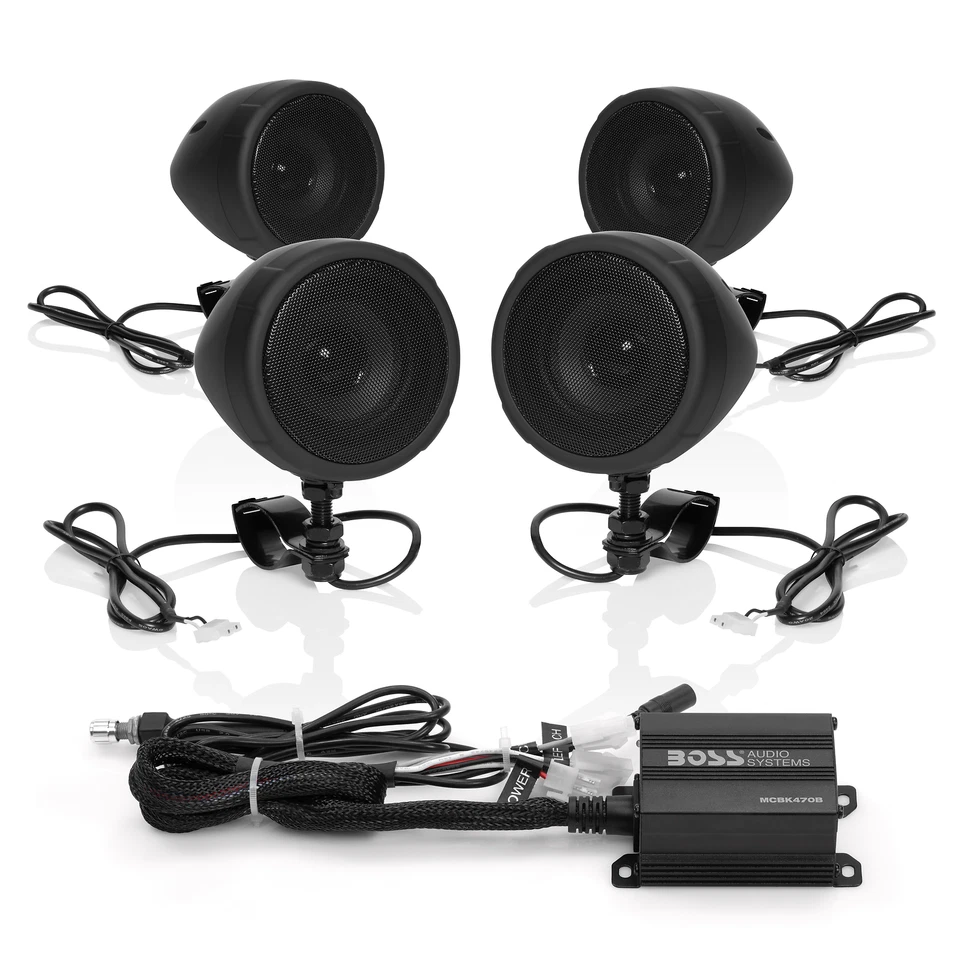 BOSS AUDIO 1000-Watt Bluetooth 3" Motorcycle Bars Speaker Kit Black MCBK470B - Image 1 of 1