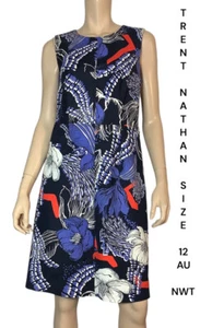 🌻TRENT NATHAN SIZE 12 BLUE MULTI FLORAL COTTON BLEND OFFICE CORPATE DRESS NWT - Foto 1 di 11
