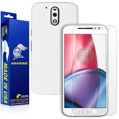 ArmorSuit Motorola Moto G4 Plus Screen Protector + White Carbon Fiber Skin USA - Image 1 of 4