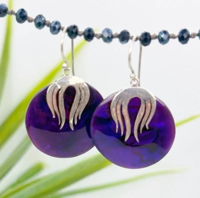 Purple Abalone Paua Shell Handmade 925 Sterling Silver Earring NEW DESIGN! - Image 1 of 3