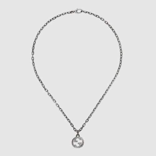 Collana Gucci Interlocking YBB455307001 necklace Argento Sterling brunito 45 Cm